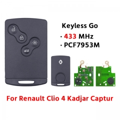 4 Buttons Car Smart Remote Key 433MHZ PCF7953M 4A Chip for T-Renault Clio IV Captur Passive Keyless Go Entry with logo
