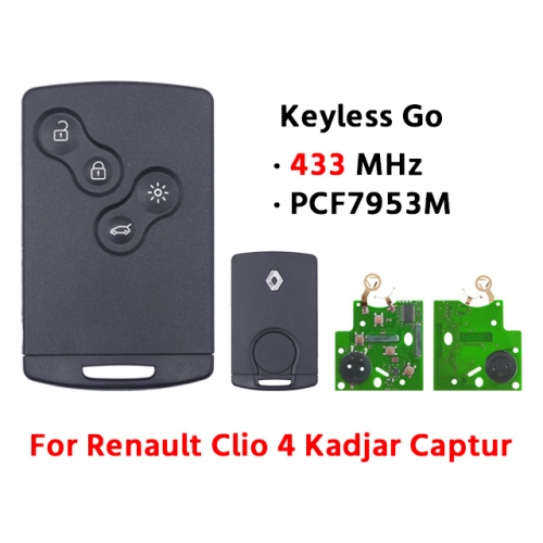 4 Buttons Car Smart Remote Key 433MHZ PCF7953M for T-Renault Clio IV Captur Passive Keyless Go Entry with logo