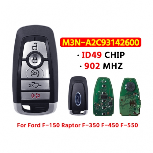 4+1Button Car Remote Key 902MHZ ID49 CHIP M3N-A2C93142600 For Ford F-150 Raptor F-350 F-450 F-550