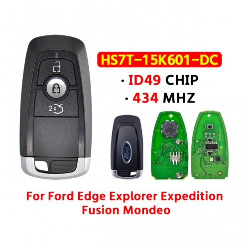 3Button Remote Car Key  434MHZ ID49 CHIP HS7T-15K601-DC For Ford Edge Explorer Expedition Fusion Mondeo