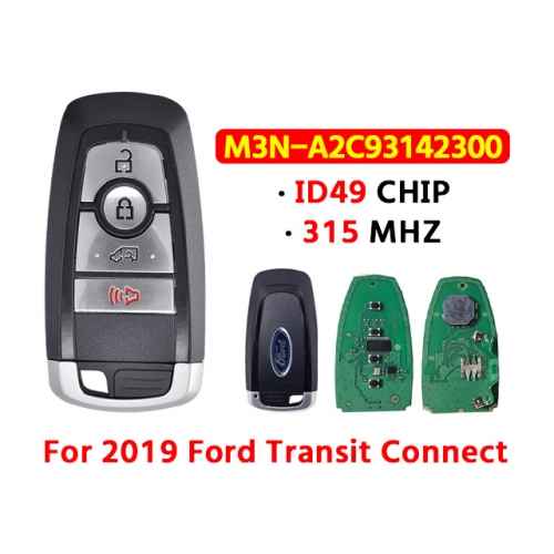 3+1Button Car Remote Key 315MHZ ID49 CHIP M3N-A2C93142300 For 2019 Ford Transit Connect