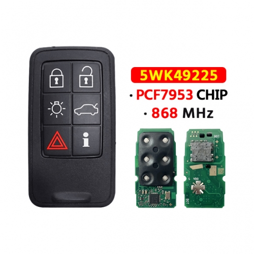6Button Remote Key 868MHZ PCF7953 CHIP FCC:5WK49225 For VOLVO S60 S80 V40 V60 V70 XC60 XC70 2007-2016