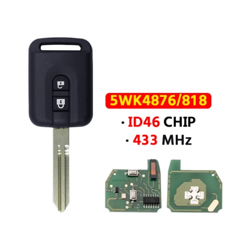 2Button 433Mhz 5WK4876/818 Car Remote key For Nissa.n Qashqai Elgrand X-TRAIL Navara Micra Note NV200 ID46/PCF7946 Original Chip