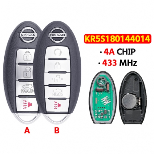 4/5Button Smart Remote Car Key 433.92MHz 4A Chip KR5S180144014 S180144324  for T-Nissan Maxima Altima Teana 2016 2017 2018