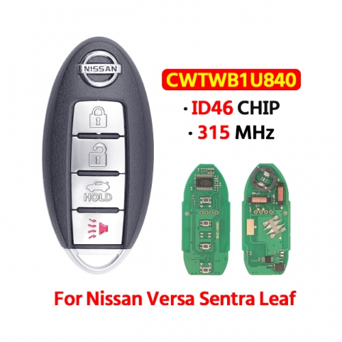 4Button Smart Car Key 315MHz ID46 CWTWB1U840  for T-Nissan Sentra Versa Leaf 2013 2014 2015 2016 2017 2018