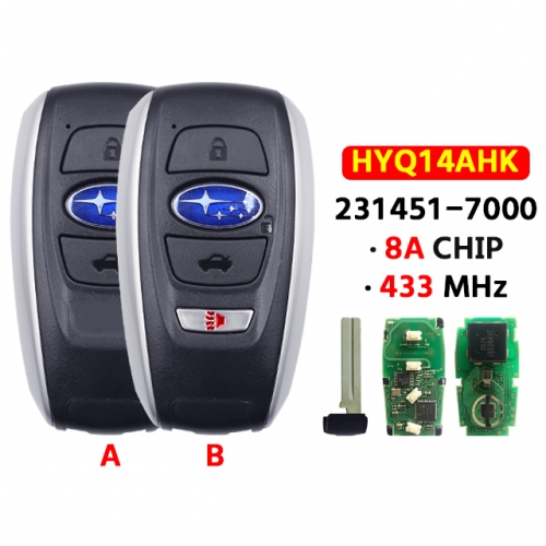 3/4Button Remote Control Key  231451-7000 8A 433.92MHz HYQ14AHK Keyless Go For Subaru Forester Impreza XV BRZ T-Legacy