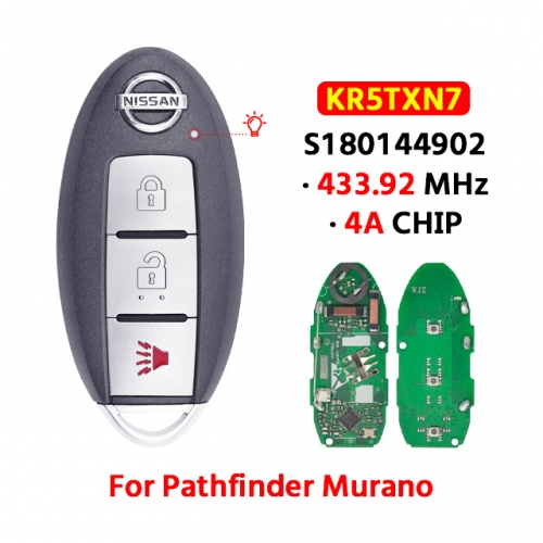 3 Button  Smart Remote Car Key  S180144902 KR5TXN7 433MHz 4A For T-Nissan Pathfinder Murano  2019-2021