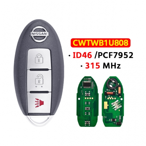 3 Buttons Smart Car Remote Key 315MHz ID46 PCF7952 CWTWB1U808 For T-Nissan Cube Juke Quest Leaf Versa Note 2011-2019