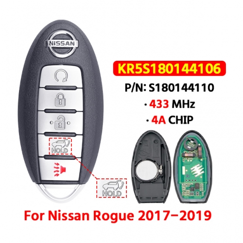 5 Button Smart Key 433.92Mhz PCF7953M 4A Chip KR5S180144106 S180144110 For T-Nissan Rogue 2017-2019