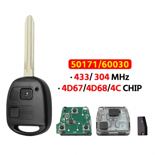 2 Buttons Remote key 304/433Mhz 4D67/4D68/4C Chip FCC： 50171/60030 For T-Toyota Camry Land Cruser 120 Prado  Toy43 Blade