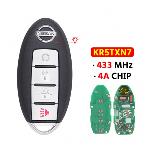 4 Button Smart Key Fob S180144904 KR5TXN7 433MHz 4A Chip  For T-Nissan Pathfinder Titan Murano 2019 2020 2021