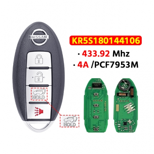 4Button Keyless Smart Car Key Fob 433MHz 4A-PCF7953M KR5S180144106 S180144106  For T-Nissan Rogue X-Trail 2014 2015 2016（SUV）