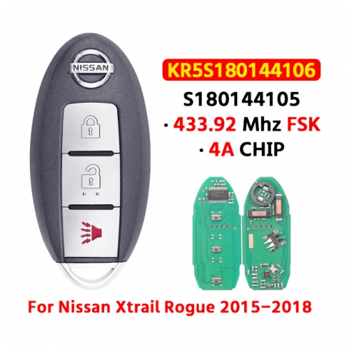 3Button Smart Remote Car Key Fob 433.92MHz 4A Chip KR5S180144106 S180144105 for T-Nissan X-trail Rogue 2014 2015 2016 2017 2018