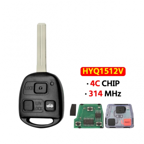 3Button remote key 314Mhz HYQ1512V 4C Chip TOY40 For Lexus IS300 GS300 GS430 1998-2005