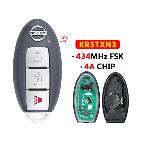 2+1 Buttons Remote Car Key 434Mhz 4A Chip  KR5TXN3 For T-Nissan Kicks 2019 - 2020