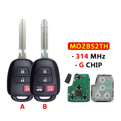 3/4buttons remote key314mhz with G chip  FCCID:MOZB52TH for T-Toyota scion tc iq yaris 2014 2015 2016