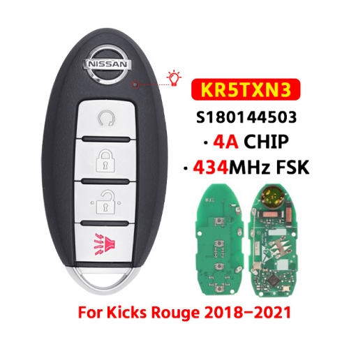 4Buttons Smart Key Fob 433MHz 4A Chip S180144503 KR5TXN3 For T-Nissan Kicks Rogue 2018 2019 2020 2021
