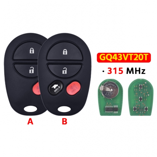 3/4 Button 315MHz GQ43VT20T  Remote Key For T-Toyota Sienna Solara Avalon Camry Highlander Sequoia Tacoma Tundra