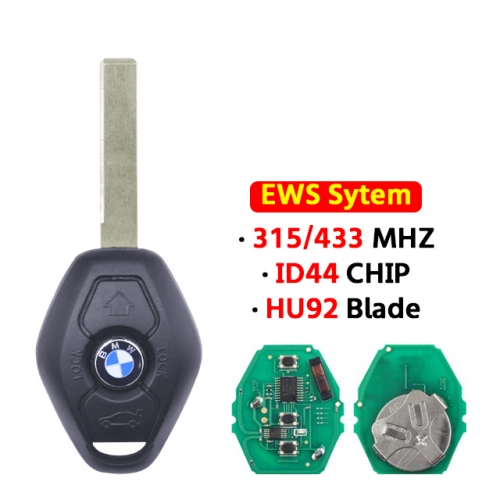 3Button remote key  315/433 Mhz ID44 PCF7935 Chip For BMW EWS System Z1 Z2 Z3 Z5 1 3 5 7 Series（HU92 Blade）
