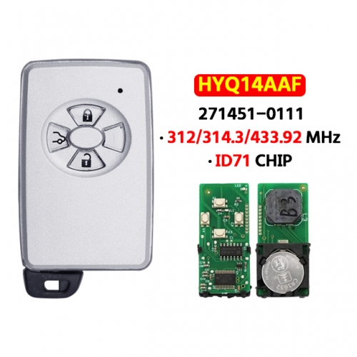 3Button Keyless Go Smart Remote Key Fob ASK 312/314/433.92MHz ID71 Chip  Board 271451-0111 WD03 for T-Toyota RAV4 Yaris Corolla