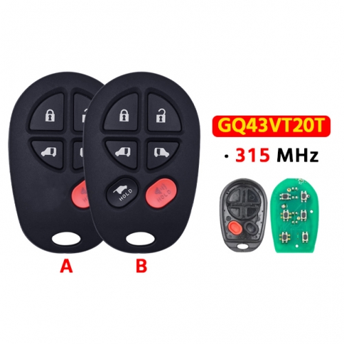 5/6 Button 315MHz GQ43VT20T Remote Key For T-Toyota Sienna Solara Avalon Camry Highlander Sequoia Tacoma Tundra