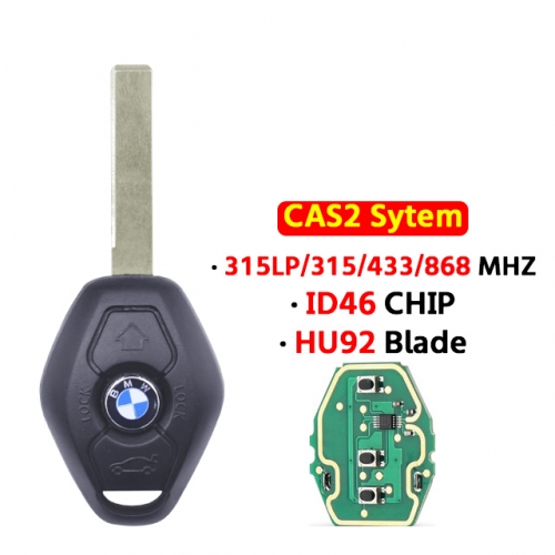 3Button Remote key 315LP/315/433/868Mhz  ID46 Chip For BMW CAS2 System1 3 5 7 Series （HU92 Blade）