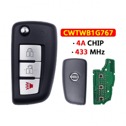 3Button Remote key 433MHz PCF7961M 4A Chip CWTWB1G767 for T-Nissan Rogue X-Trail 2014-18