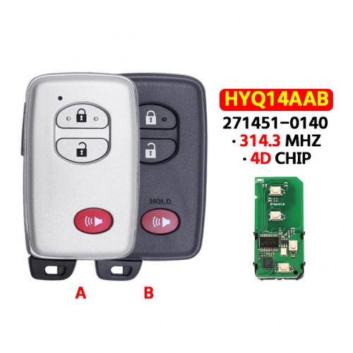 3 Buttons Smart Proximity Remote Key ASK 314.3MHZ 4D Chip FCC ID: HYQ14AAB 271451-0140 for T-Toyota Kluger Landcruiser RAV 4