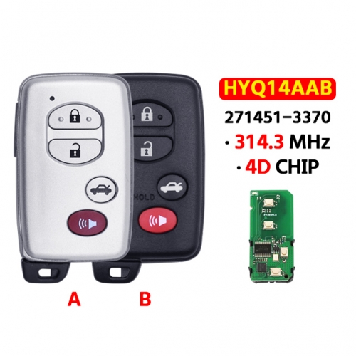 4 Buttons Smart Key ASK 314MHZ 4D Chip FCCID：HYQ14AAB 271451-3370 for T-Toyota Avalon Corolla Camry