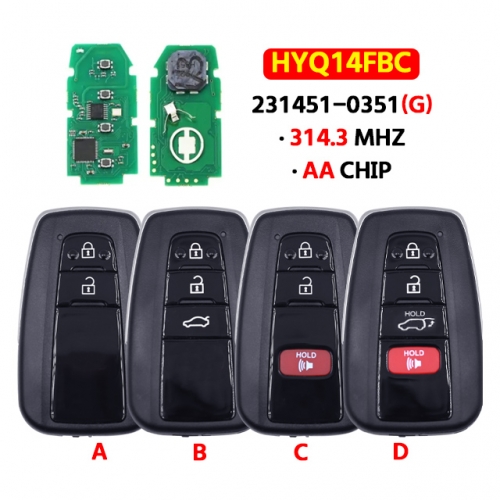 2/3/4 Button Smart Keyless Go Remote Key ASK 314.3MHz AA Chip FCC ID:HYQ14FBC Board 231451-0351 G for T-Toyota Camry RAV4 Prius