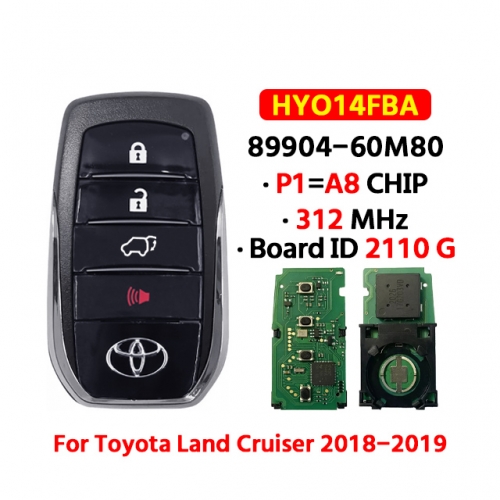 4 Button Smart key 8990H-60M80 FCC HYQ14FBA 312Mhz For T-oyota Land Cruiser 2018 +