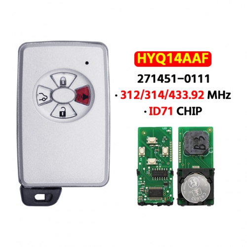 4Button Smart Keyless Go Remote Key Fob ASK 312/314/433.92MHz ID71 Chip Board 271451-0111 WD03 for T-Toyota RAV4 Yaris Corolla