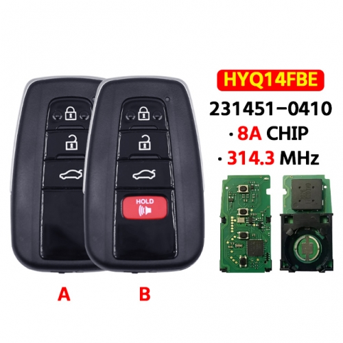 3/4 Button  Smart Keyless Go 314.4Mhz HYQ14FBE 8990H-07020 (0410) For T-oyota Avalon 2018+
