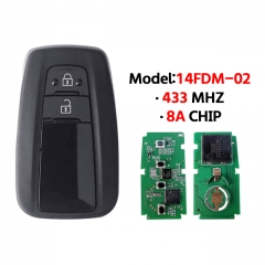 2 Button Smart Key FCCID 14FDM-02 433MHz H/8A Chip With Logo For T-oyota CHR