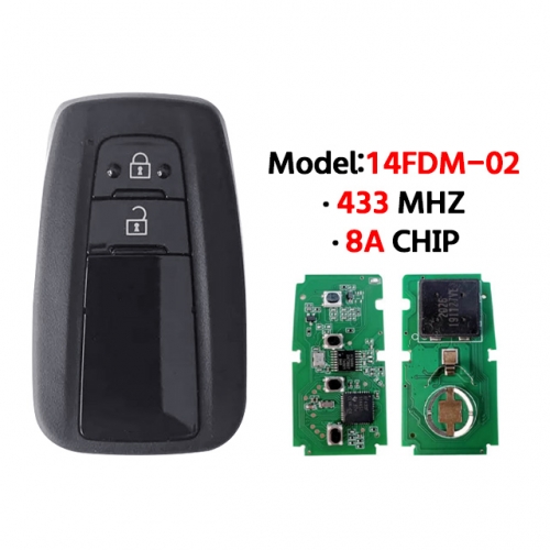 2 Button Smart Key FCCID 14FDM-02 433MHz H/8A Chip With Logo For T-oyota CHR