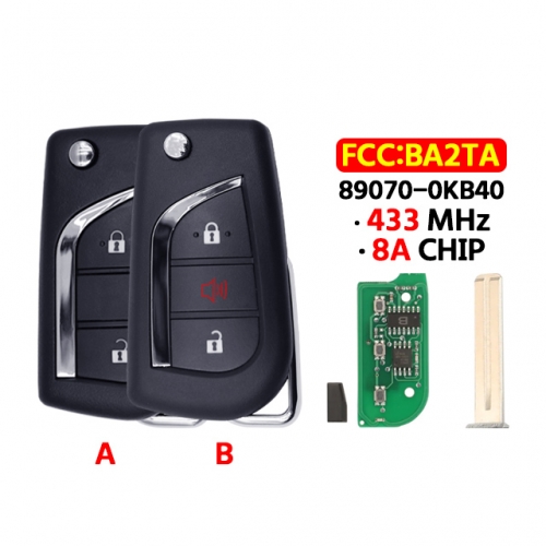2/3 Remote Key 433MHz 8A BA2TA  For T-Toyota Vios Hilux RAV4 Yaris 2015+ Fob 89070-0KB40 TOKAI RIKA H1-3689 TOY48