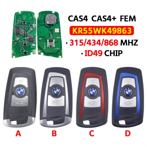 3Button Smart key 315/433/868mhz ID49 Chip KR55WK49863 For BMW 1 3 5 7 Series CAS4  CAS4+ FEM System