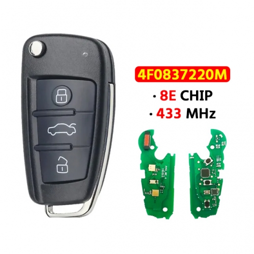 3 Button Flip Remote Key 433 Mhz 8E Chip FCCID 4F0837220M For Audi Q7 A6 2004-2015