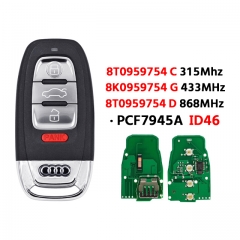 4 Button Car Remote Key PCF7945 315/433/868Mhz for Audi Q5 A4L A5 A6 A7 A8 RS4 RS5 S4 S5 Car Key with Logo