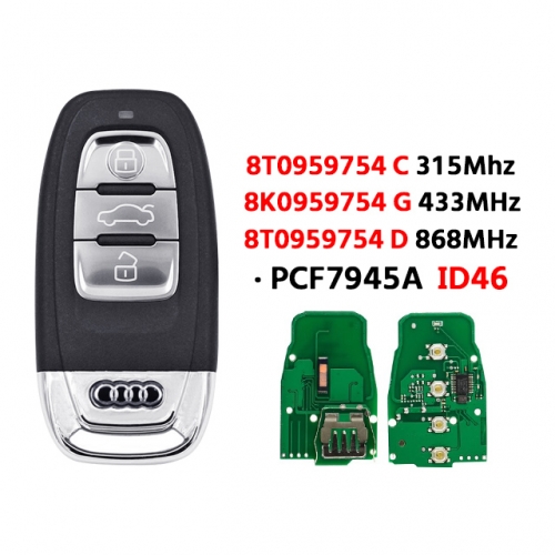 3 Button Car Remote Key PCF7945 315/433/868Mhz for Audi Q5 A4L A5 A6 A7 A8 RS4 RS5 S4 S5 Car Key with Logo