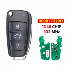 Audi 3 Buttons 433MHz Flip Remote Key Fob with 48 Chip 8P0837220D Fit for AUDI A2 A4 S4 Cabrio Quattro Avant 2005 2006 2007 2008