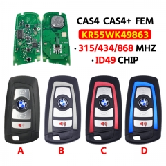 3+1Button Car Remote Key 315/434/868MHz HUF5662 HUF5767 HUF5661 ID49 Chip for BMW F 3 5 7 Series X5 X6 F20 F22 F30 CAS4 CAS4+ FEM BDC KR55WK49863