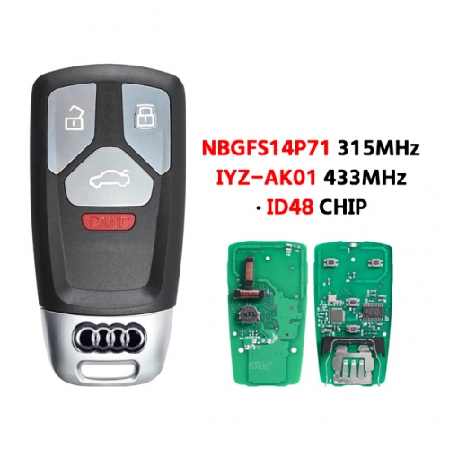 4Button Smart Remote Key Fob 315/433MHz NBGFS14P71 IYZ-AK01 ID48 Chip For Audi TT A4 A5 Q5 Q7 S5 SQ5 2016 2017 2018 2019