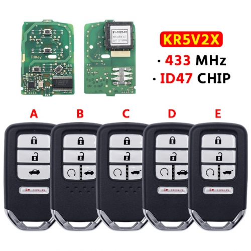 4/5Button Remote Control Key 433MHz ID47Chip KR5V2X  For Honda Fit City Greiz Jazz XRV Venzel HRV CRV