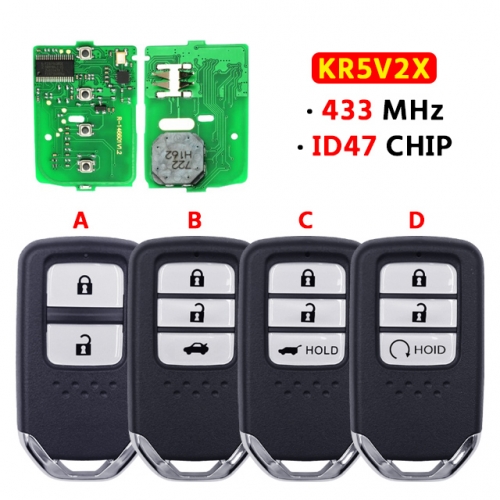 2/3Button Remote Control Key 433MHz ID47Chip KR5V2X  For Honda Fit City Greiz Jazz XRV Venzel HRV CRV