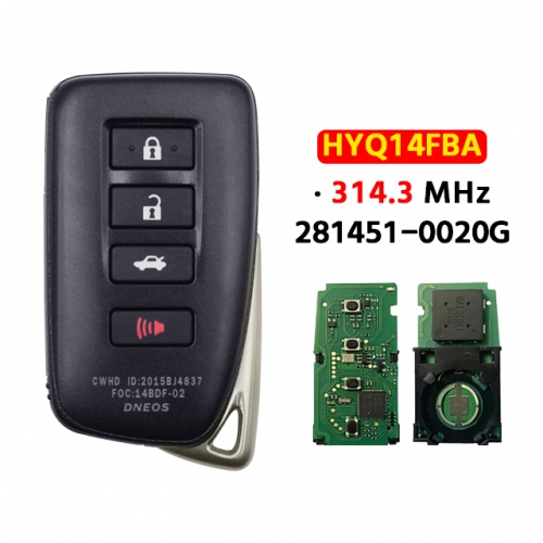 4 Buttons Remote Smart Key HYQ14FBA 314.3Mhz 281451-0020 G Board For Lexus GS350 GS450H ES350 ES300h GS200t 2013 - 2016