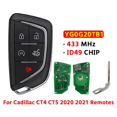 5 Button Smart Car Key For T-Cadillac CT4 CT5 2020 2021 Remotes Fob FCC ID YG0G20TB1 433MHz ID49 Chip