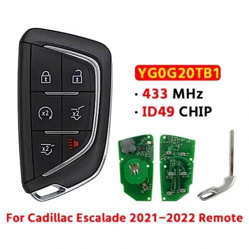 6 Button Smart Car Key For T-Cadillac Escalade 2021-2022 FCC ID YG0G20TB1 433MHz ID49 Chip