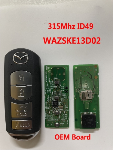 4Button Mazda OEM board Smart key 315Mhz ID49 chip FCC：WAZSKE13D02