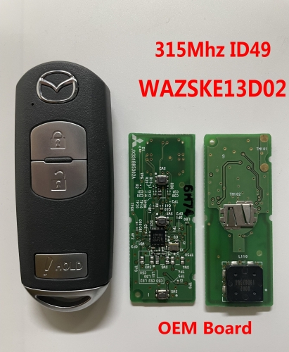 3Button Mazda OEM board Smart key 315Mhz ID49 chip FCC：WAZSKE13D02